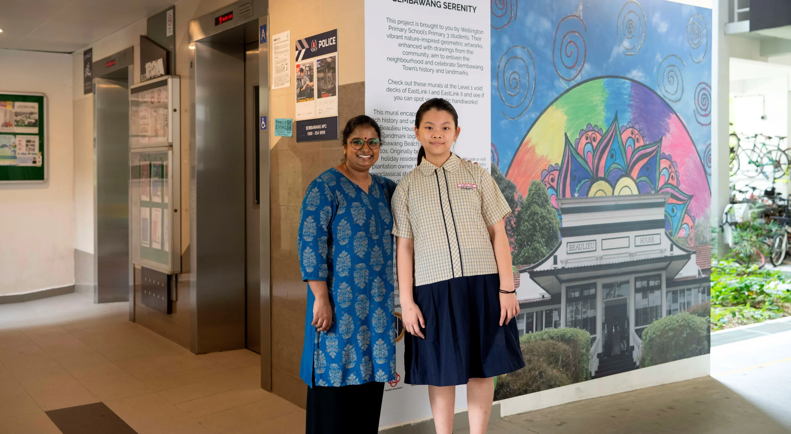 HDB MNH Lively Places Fund Canberra Void Deck Wellington Primary Student and Teacher Lift Mural